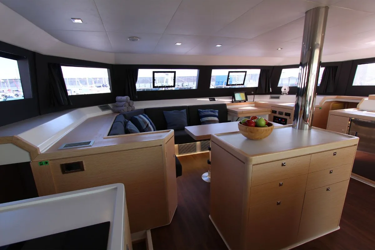 Salon of Angela, a Dufour Catamaran 48 catamaran at Salerno, Italy