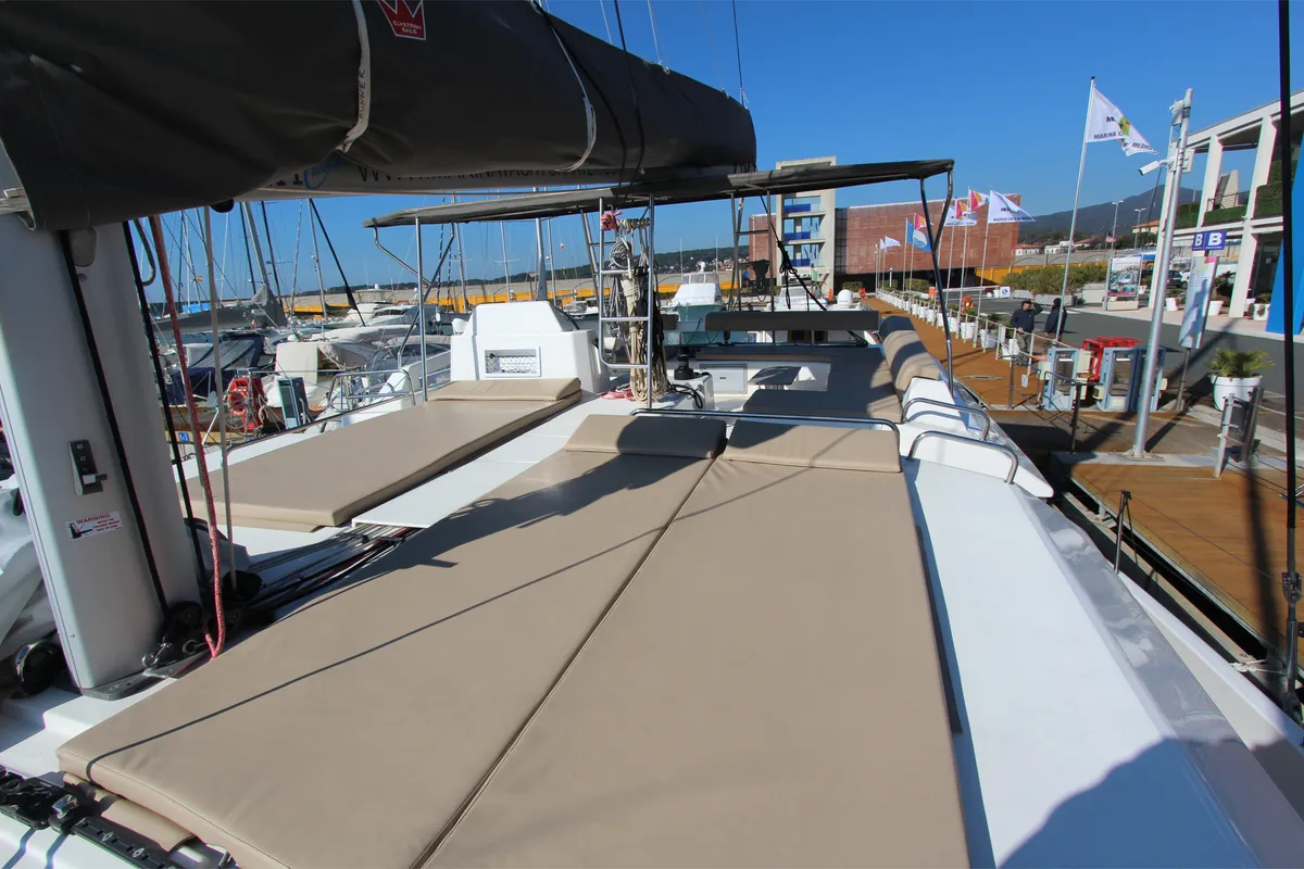 Deck of Angela, a Dufour Catamaran 48 catamaran at Salerno, Italy