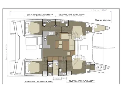 Floor plan of Angela, a Dufour Catamaran 48 catamaran at Salerno, Italy
