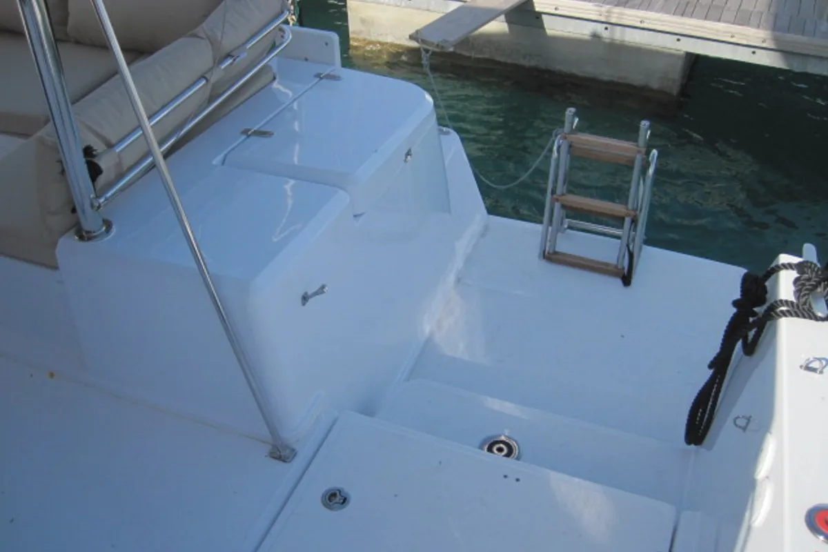 Exterior view of Maria Elena, a Bali 4.3 catamaran at Capo d'Orlando, Italy