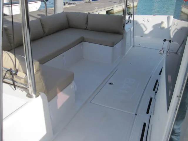 Deck of Maria Elena, a Bali 4.3 catamaran at Capo d'Orlando, Italy