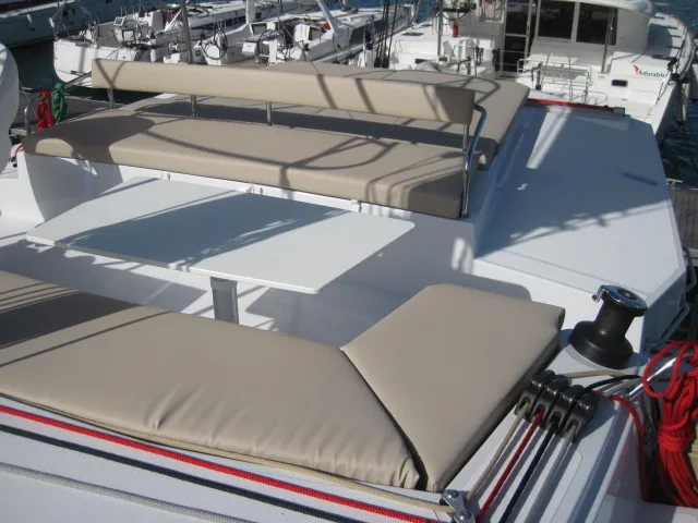 Deck of Maria Elena, a Bali 4.3 catamaran at Capo d'Orlando, Italy