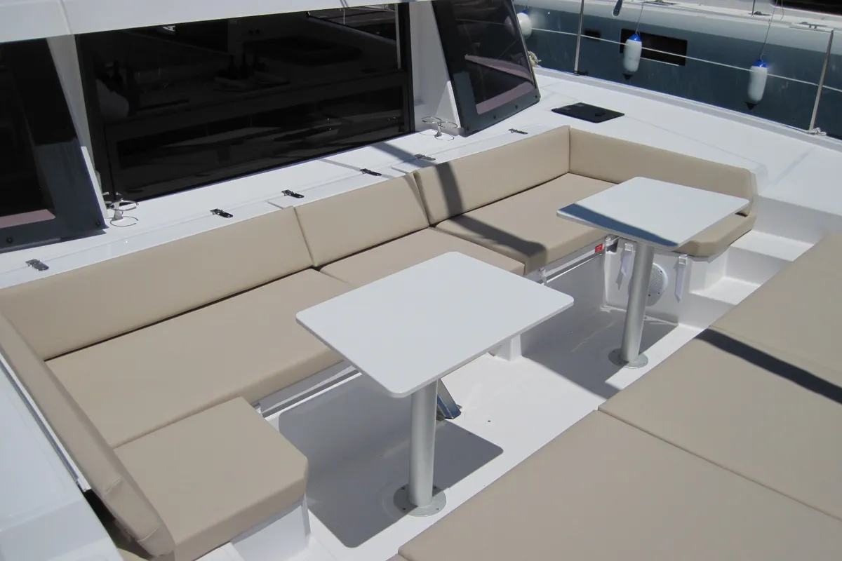 Deck of Maria Elena, a Bali 4.3 catamaran at Capo d'Orlando, Italy