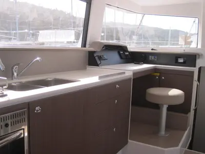 Galley of Maria Elena, a Bali 4.3 catamaran at Capo d'Orlando, Italy