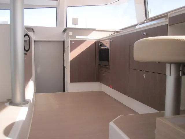 Galley of Maria Elena, a Bali 4.3 catamaran at Capo d'Orlando, Italy