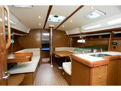 Salon of Black Pearl, a Jeanneau Sun Odyssey 42 i sailboat at Athens, Greece