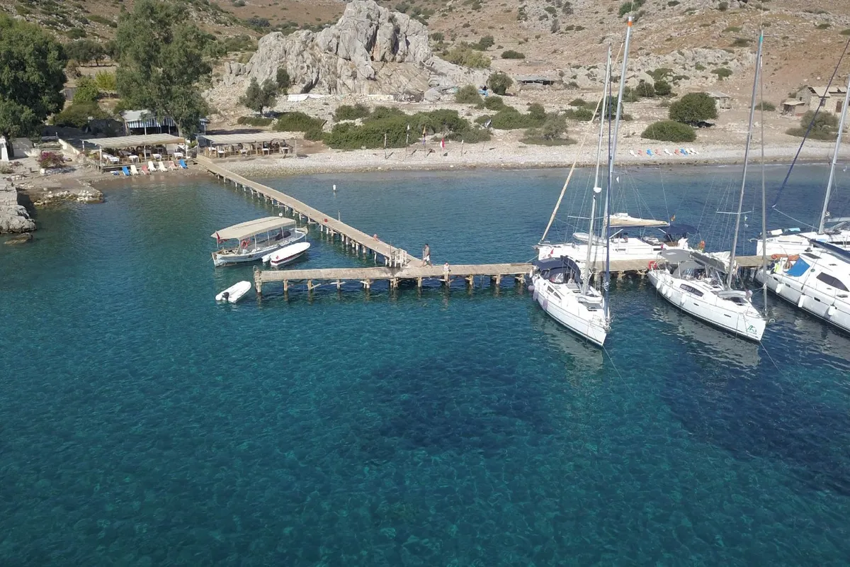 Exterior view of Cingene, a Jeanneau Sun Odyssey 40 sailboat at Marmaris, Turkey