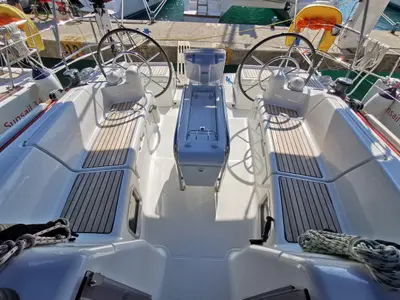 Cockpit of Star Gazer, a Jeanneau Sun Odyssey 419 sailboat at Grad Pula, Croatia