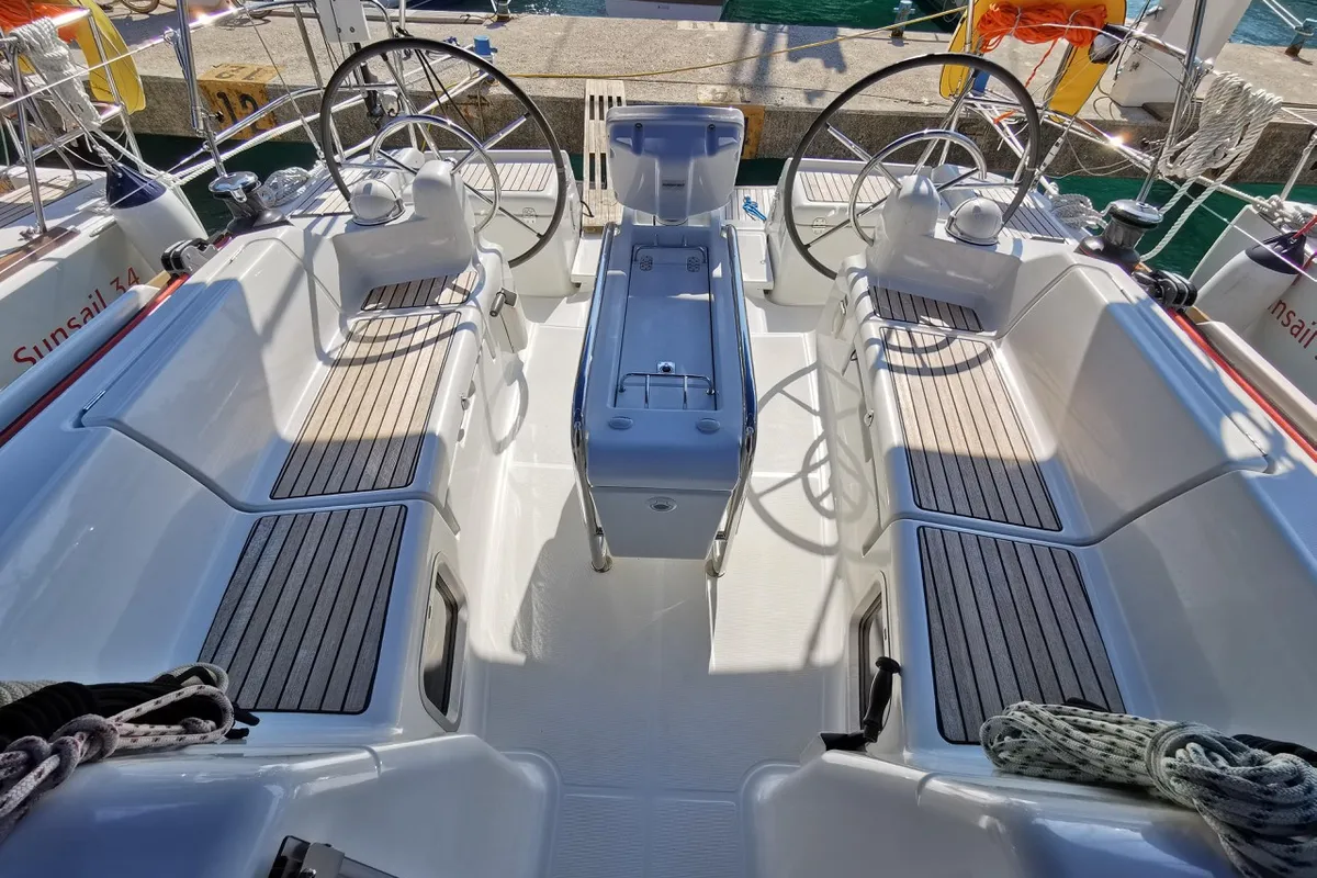 Cockpit of Star Gazer, a Jeanneau Sun Odyssey 419 sailboat at Grad Pula, Croatia