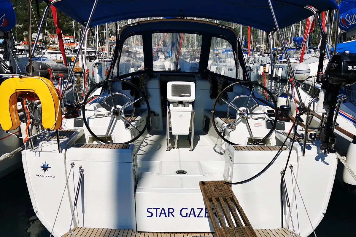 Cockpit of Star Gazer, a Jeanneau Sun Odyssey 419 sailboat at Grad Pula, Croatia