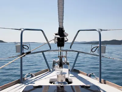 Deck of Star Gazer, a Jeanneau Sun Odyssey 419 sailboat at Grad Pula, Croatia