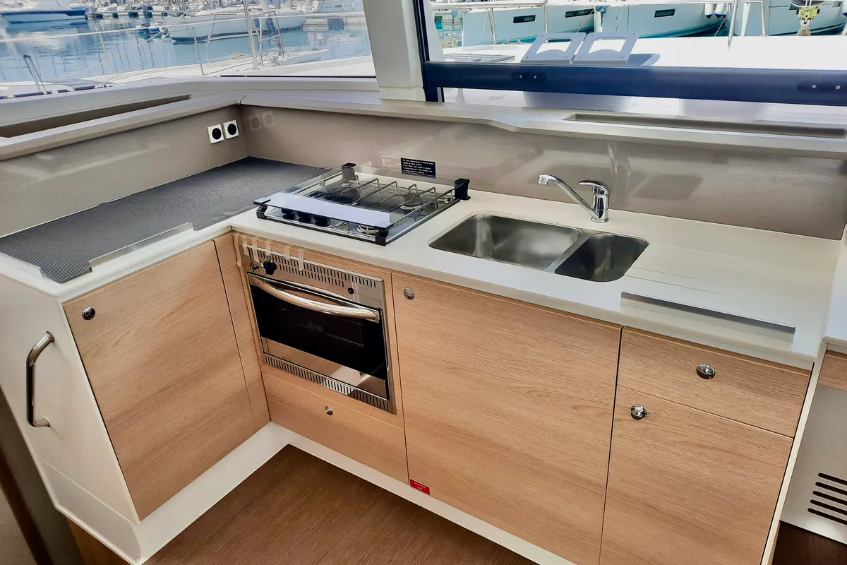 Galley of Negroni, a Bali 4.1 catamaran at Capo d'Orlando, Italy