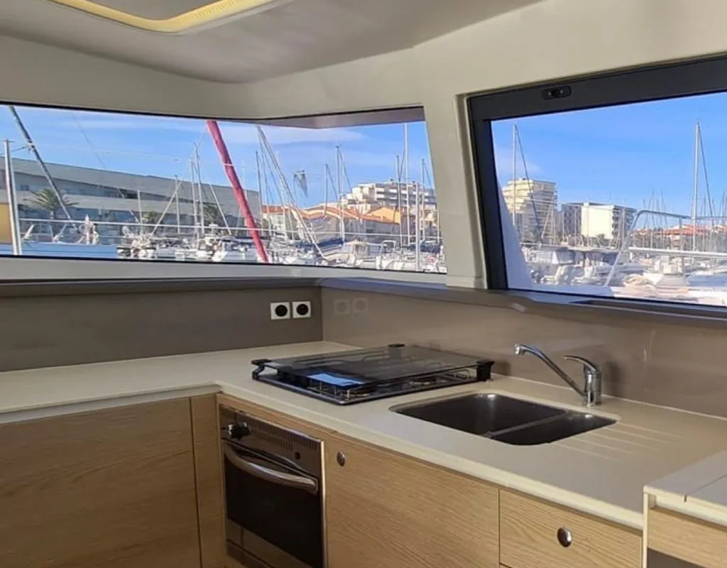Galley of Negroni, a Bali 4.1 catamaran at Capo d'Orlando, Italy