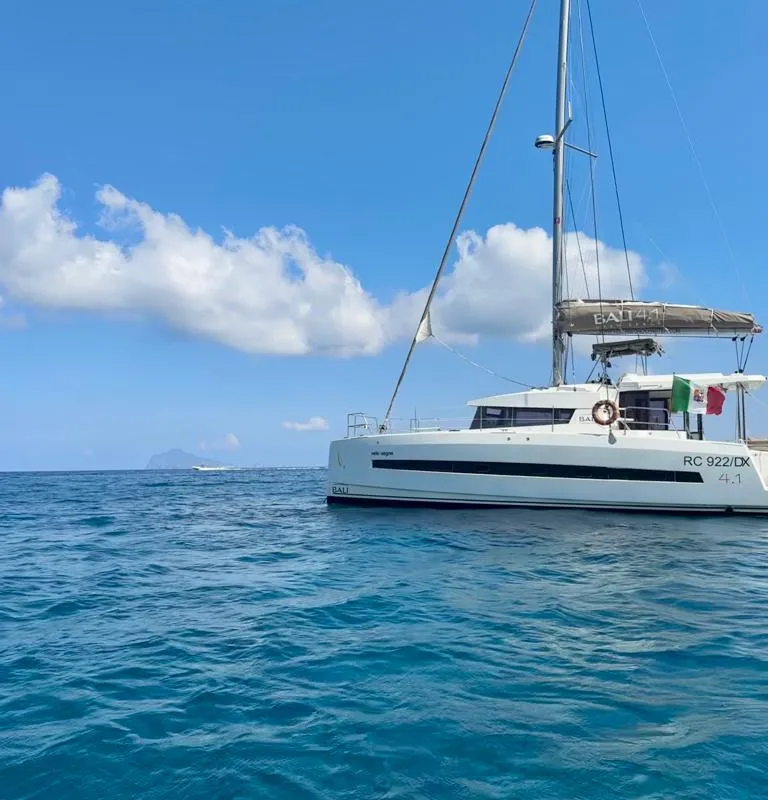 Exterior view of Negroni, a Bali 4.1 catamaran at Capo d'Orlando, Italy