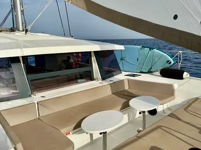 Deck of Negroni, a Bali 4.1 catamaran at Capo d'Orlando, Italy