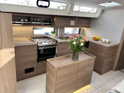 Galley of B-52, a Beneteau Oceanis 52 sailboat at Split, Croatia