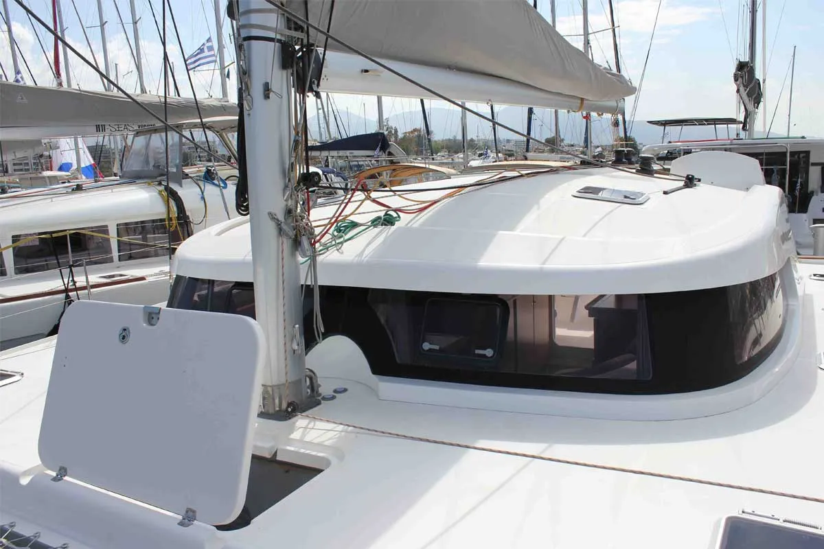 Deck of Starlight, a Nautitech 441 catamaran at Athens, Greece