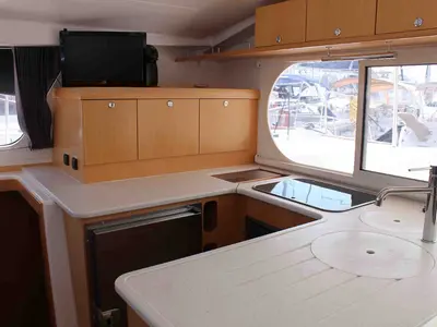 Galley of Starlight, a Nautitech 441 catamaran at Athens, Greece
