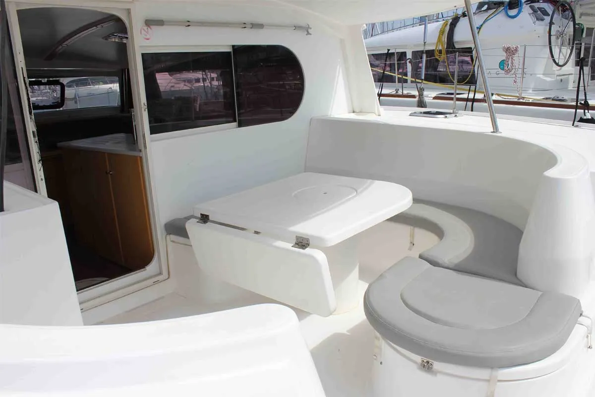 Deck of Starlight, a Nautitech 441 catamaran at Athens, Greece