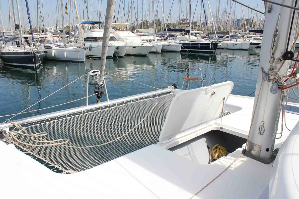 Deck of Starlight, a Nautitech 441 catamaran at Athens, Greece