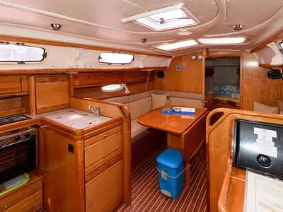 Galley of Dišpet, a Bavaria 33 Cruiser sailboat at Grad Trogir, Croatia