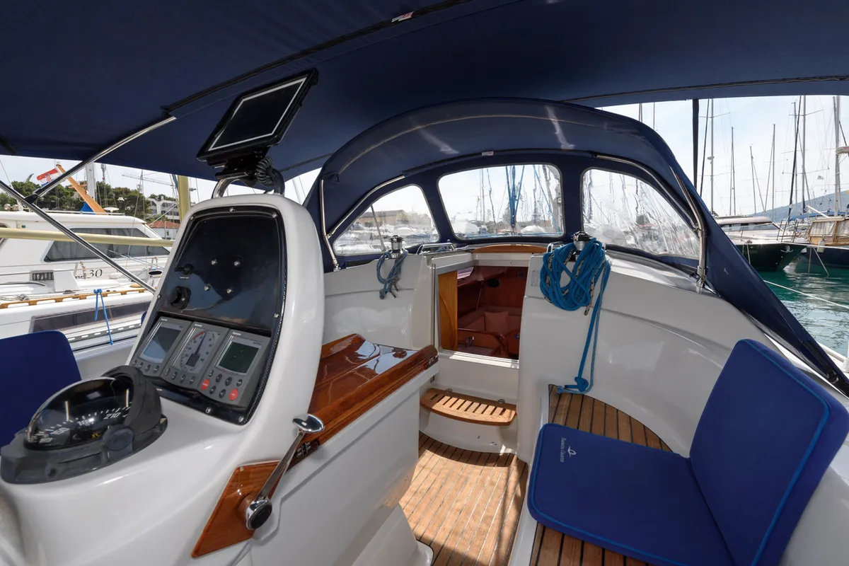 Cockpit of Dišpet, a Bavaria 33 Cruiser sailboat at Grad Trogir, Croatia