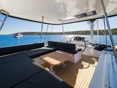 Cockpit of Catwalk, a Lagoon 51 OW catamaran at Grad Kaštela, Croatia