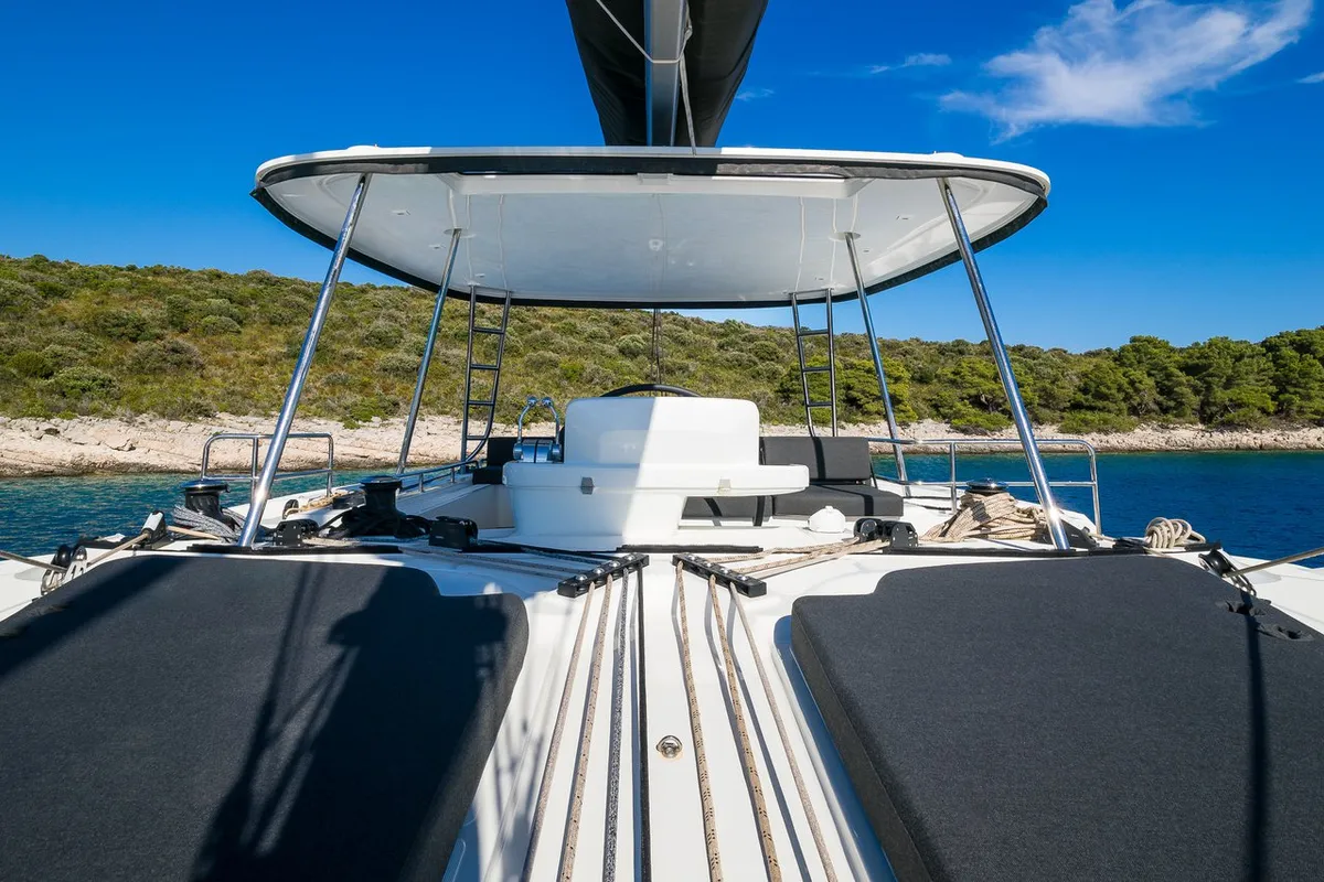 Deck of Catwalk, a Lagoon 51 OW catamaran at Grad Kaštela, Croatia