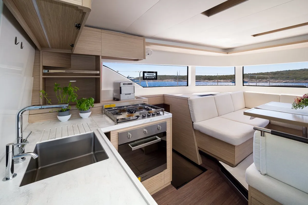 Galley of Catwalk, a Lagoon 51 OW catamaran at Grad Kaštela, Croatia