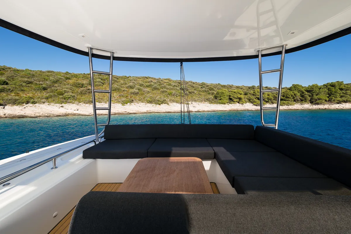 Deck of Catwalk, a Lagoon 51 OW catamaran at Grad Kaštela, Croatia