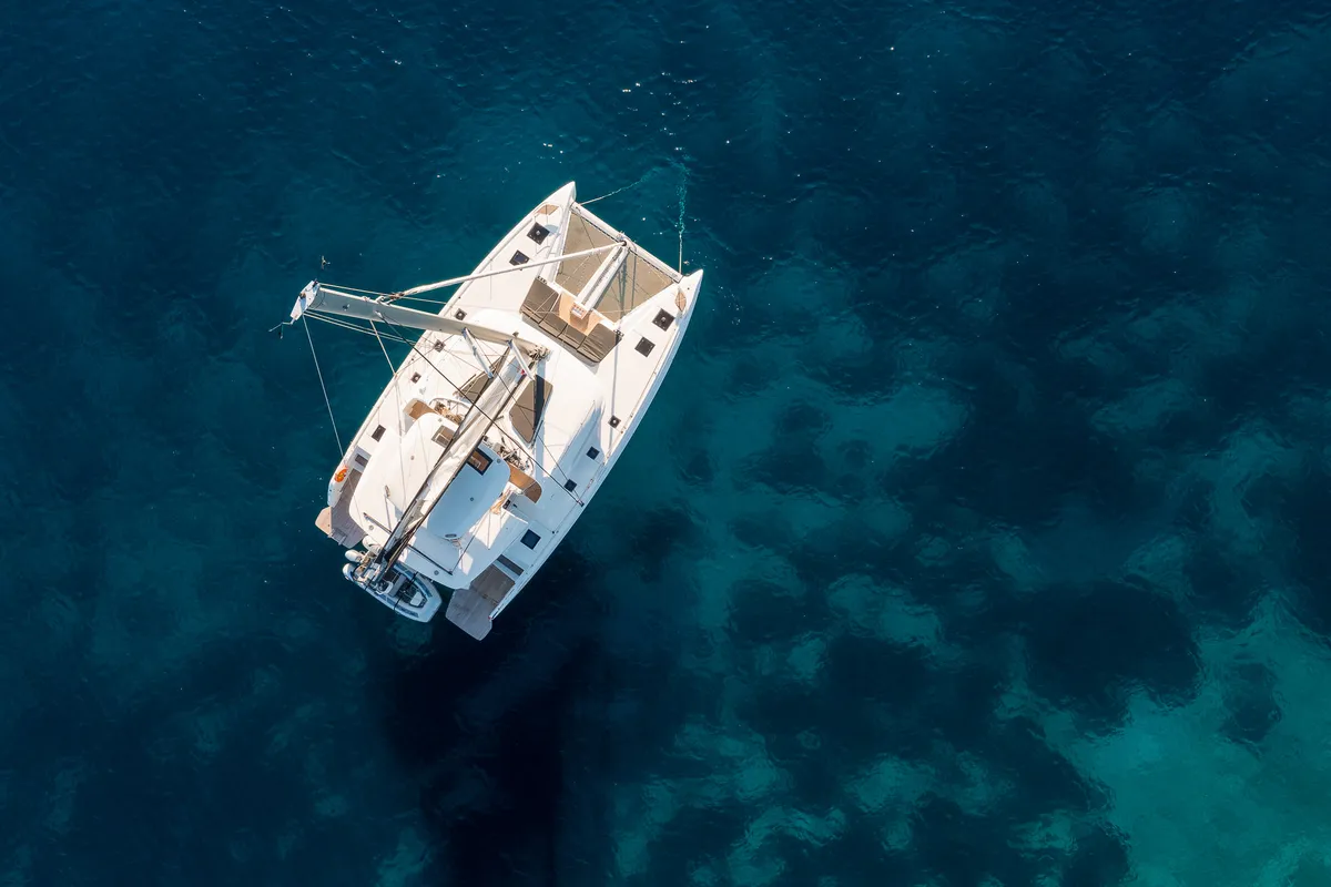 Exterior view of Catwalk, a Lagoon 51 OW catamaran at Grad Kaštela, Croatia