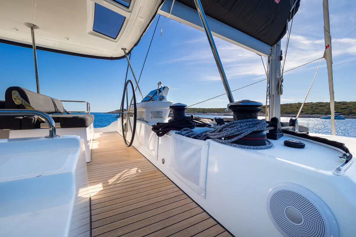 Cockpit of Catwalk, a Lagoon 51 OW catamaran at Grad Kaštela, Croatia