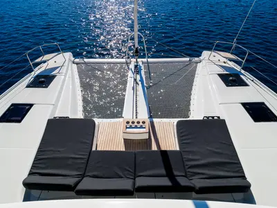 Deck of Catwalk, a Lagoon 51 OW catamaran at Grad Kaštela, Croatia