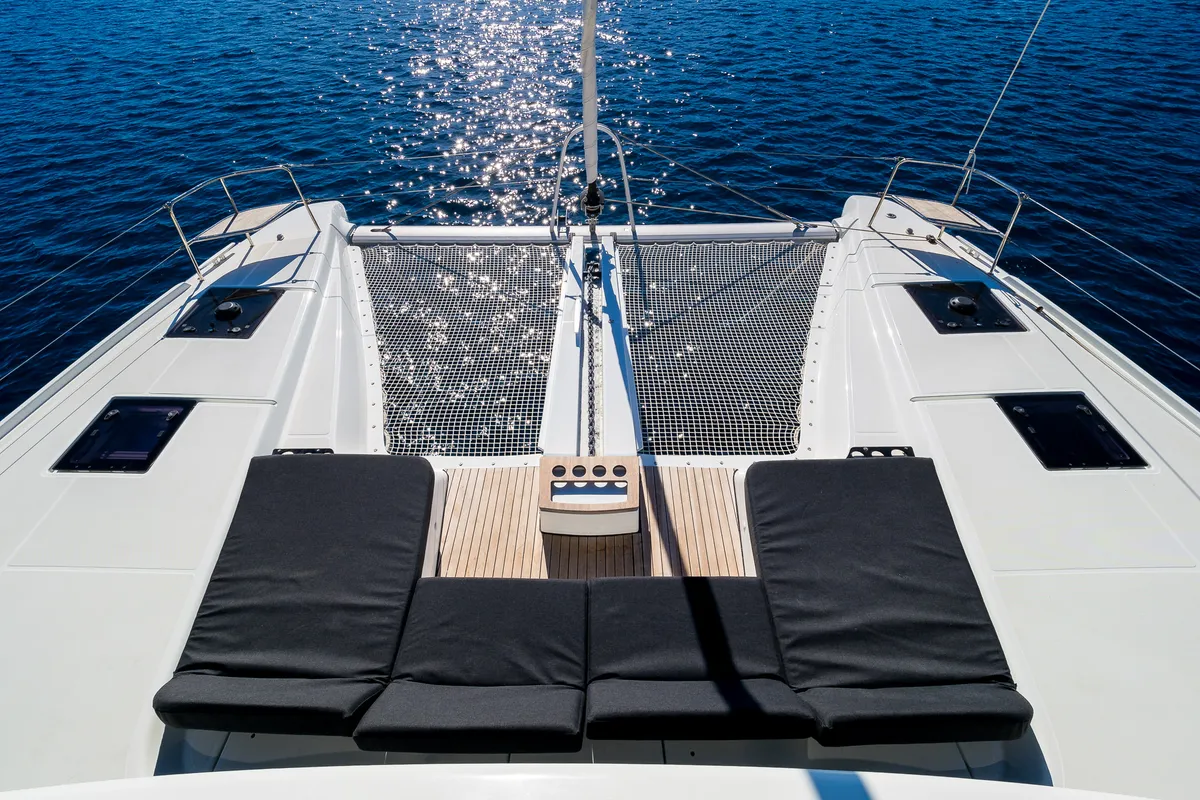 Deck of Catwalk, a Lagoon 51 OW catamaran at Grad Kaštela, Croatia