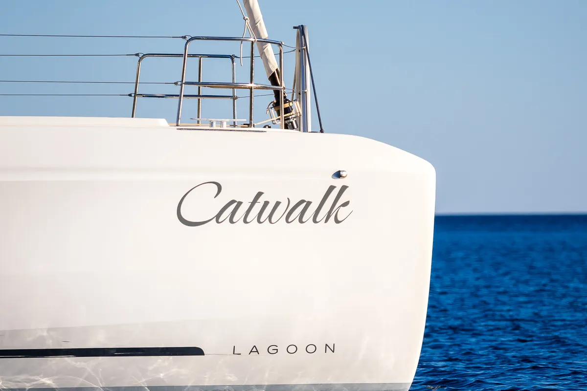 Exterior view of Catwalk, a Lagoon 51 OW catamaran at Grad Kaštela, Croatia