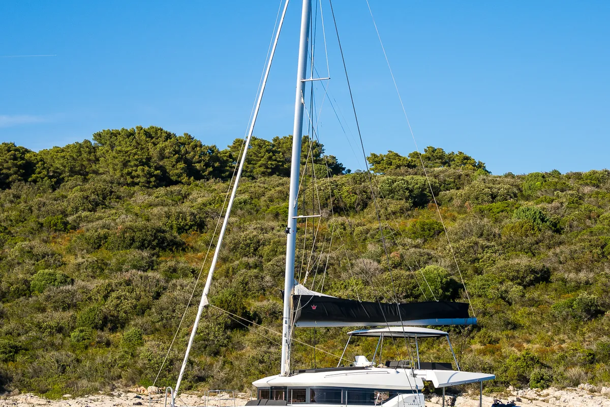 Exterior view of Catwalk, a Lagoon 51 OW catamaran at Grad Kaštela, Croatia