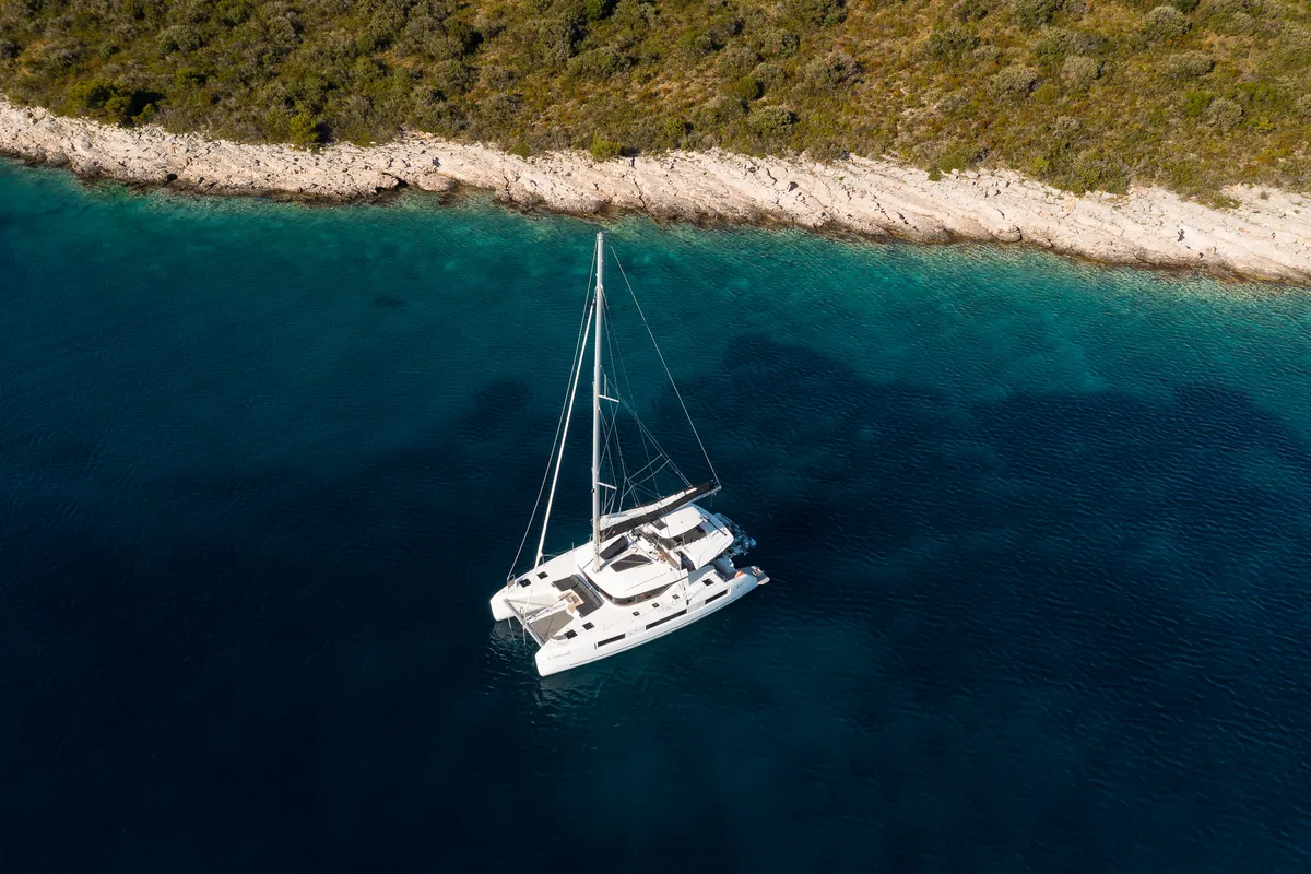 Exterior view of Catwalk, a Lagoon 51 OW catamaran at Grad Kaštela, Croatia