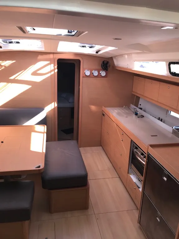 Salon of Familia, a Dufour 460 Grand Large sailboat at Athens, Greece