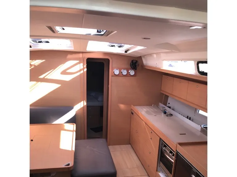 Salon of Familia, a Dufour 460 Grand Large sailboat at Athens, Greece