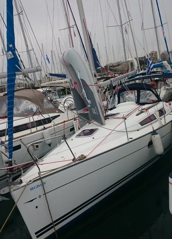 Exterior view of Regina IV, a Jeanneau Sun Odyssey 32i sailboat at Lavreotiki Municipal Unit, Greece