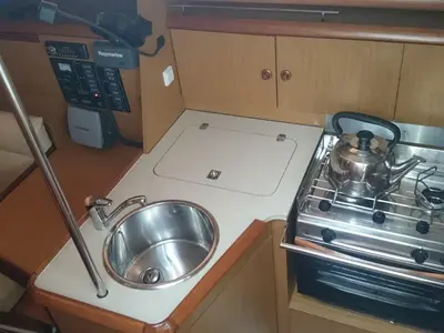 Galley of Regina IV, a Jeanneau Sun Odyssey 32i sailboat at Lavreotiki Municipal Unit, Greece