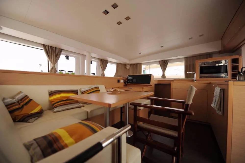 Salon of Ipanema, a Lagoon 400 S2 catamaran at Athens, Greece