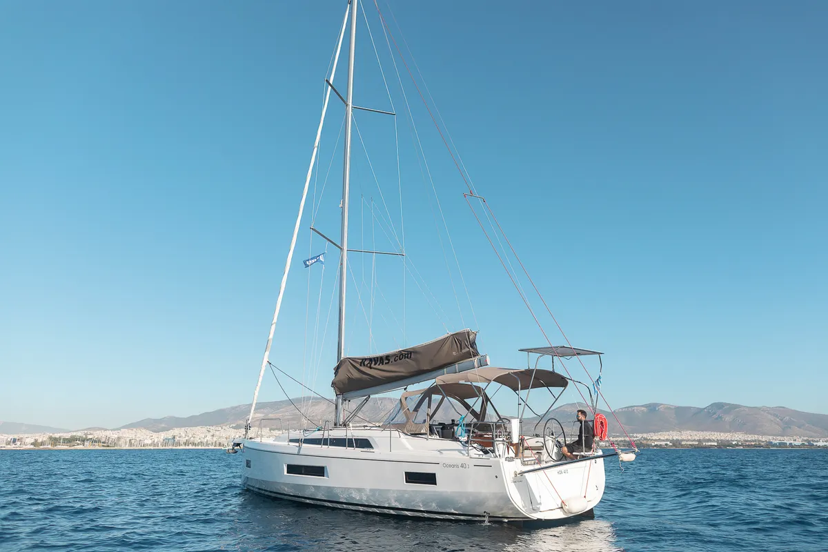 Exterior view of Kos 40.6, a Beneteau Oceanis 40.1 sailboat at Kos, Greece