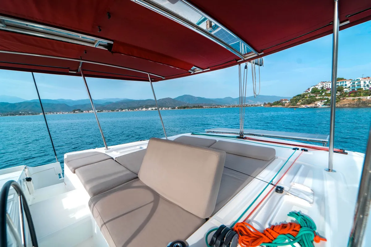 Deck of Hydra, a Lagoon 46 catamaran at Fethiye, Turkey