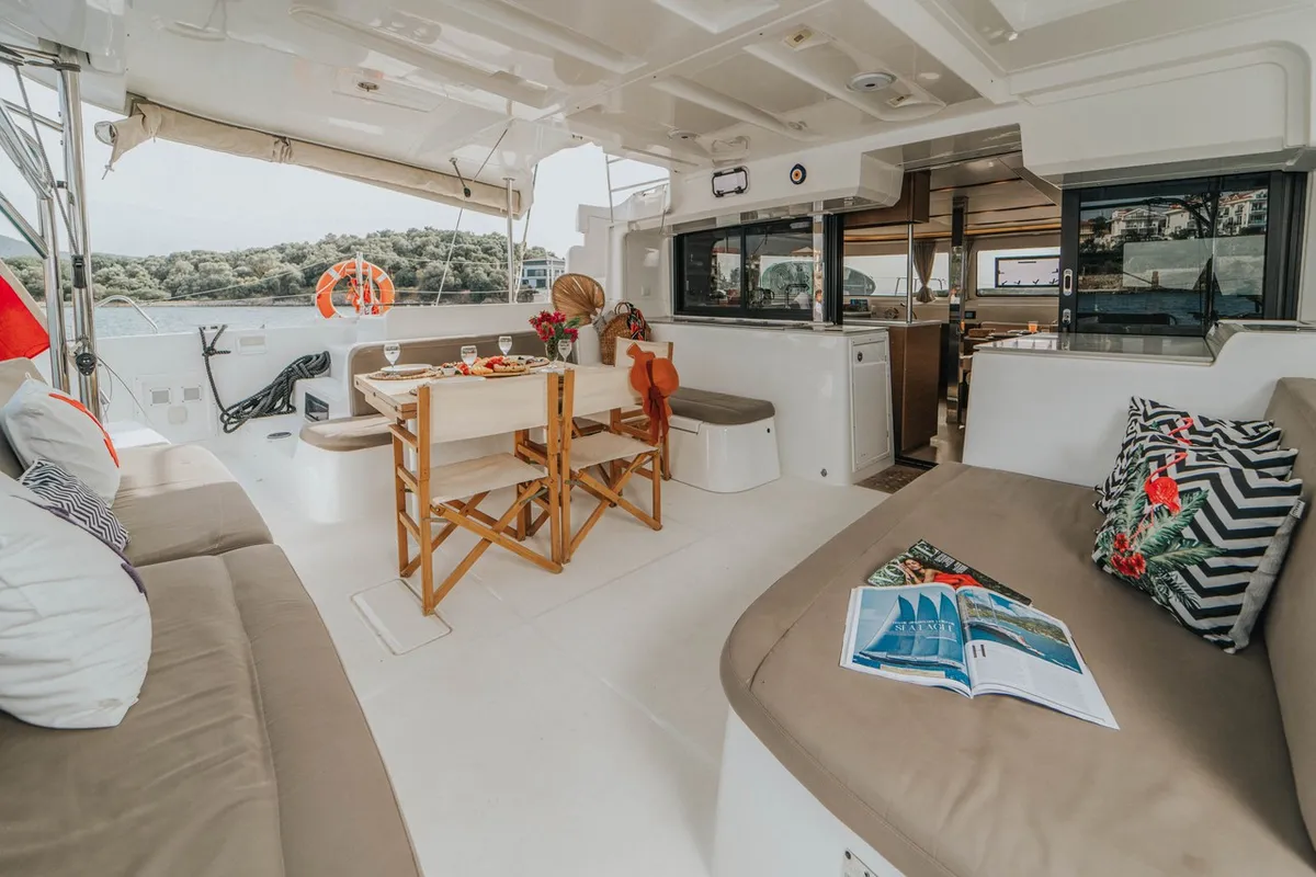 Deck of Hydra, a Lagoon 46 catamaran at Fethiye, Turkey