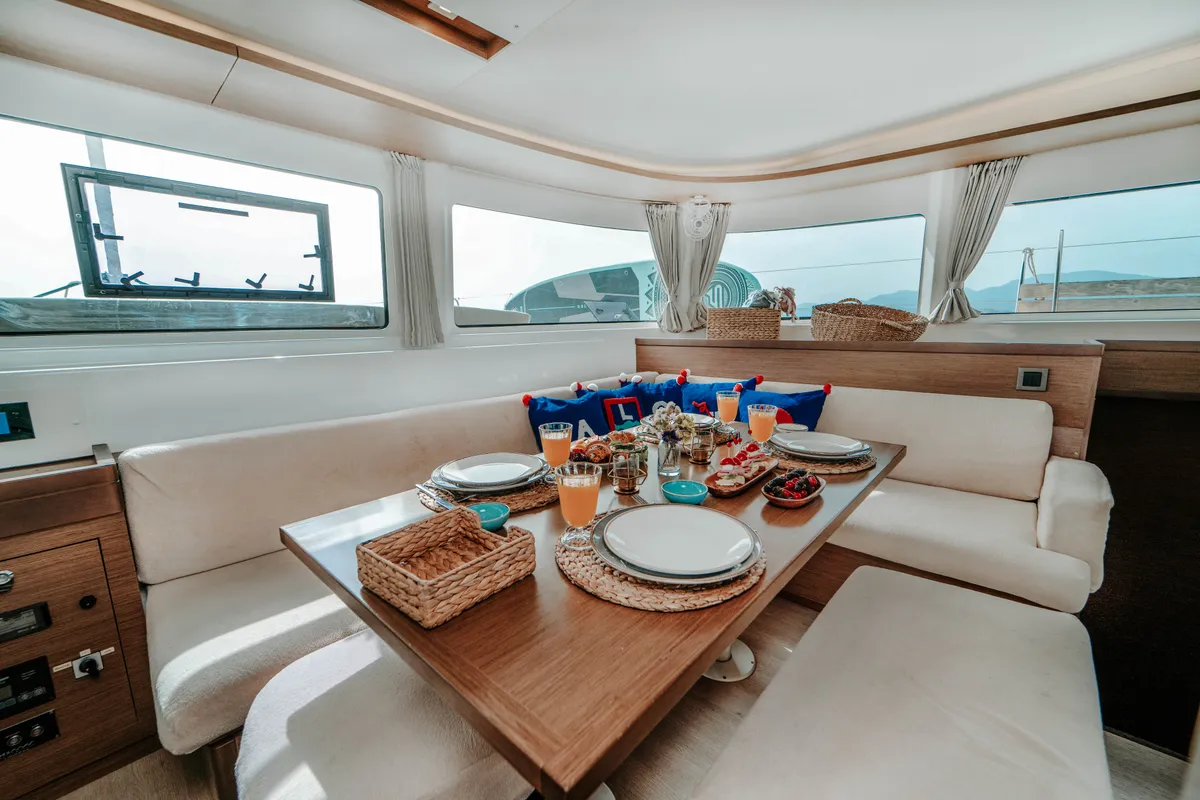 Salon of Hydra, a Lagoon 46 catamaran at Fethiye, Turkey