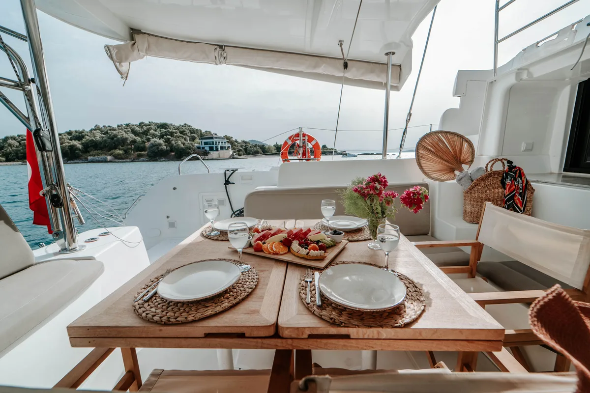 Deck of Hydra, a Lagoon 46 catamaran at Fethiye, Turkey