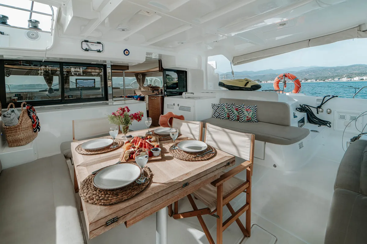 Deck of Hydra, a Lagoon 46 catamaran at Fethiye, Turkey