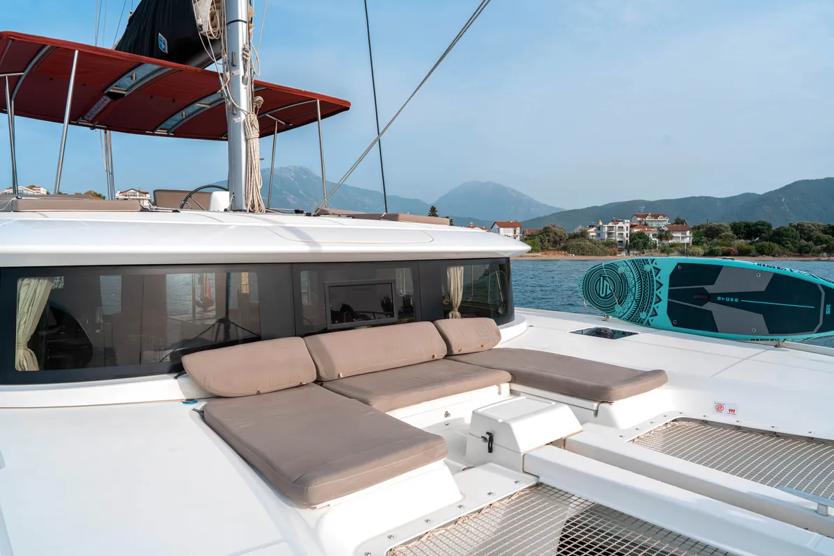 Deck of Hydra, a Lagoon 46 catamaran at Fethiye, Turkey