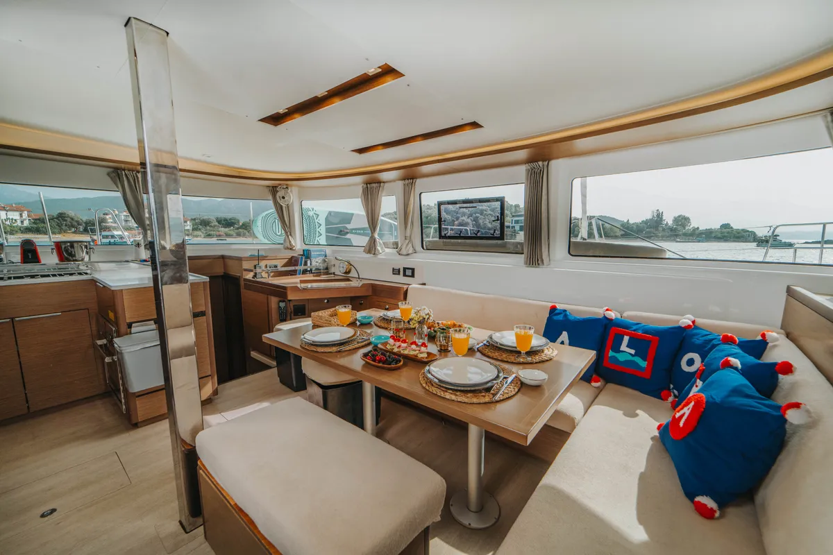 Salon of Hydra, a Lagoon 46 catamaran at Fethiye, Turkey